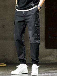 Lapel Design Multi Pockets Design Beam Feet Cargo Pants In Black