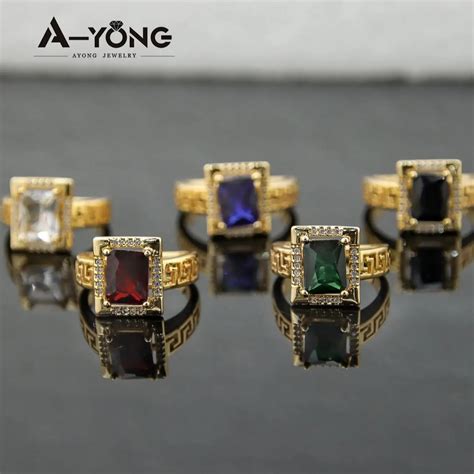 Saudi Gold Jewelry Cubic Zircon Rings 18k Gold Plated Arab Luxury