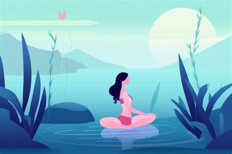 Premium Ai Image Relaxation Woman Exercise Lotus Ocean Yoga Back