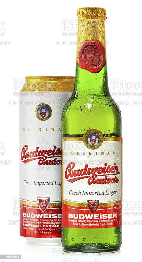 Bottle And Can Of Budweiser Budvar Beer Isolated On White Stock Photo