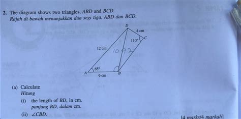 Solved The Diagram Shows Two Triangles Abd And Bcd Rajah Di