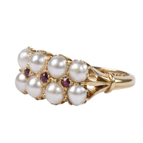 Antique 18k Gold Pearl Ruby Ring Ejay Antiques