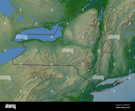 New York State Of United States Of America Colored Elevation Map With