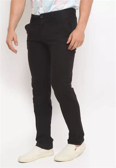 Jual Police Denim Police Celana Chino Panjang Slim Fit Black Pria