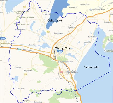 Location of Yixing City (the blue line represents the administrative ...