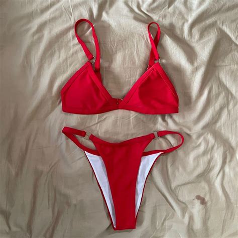 Red Triangle Bikini Set Women S Fashion Swimwear Bikinis Swimsuits On Carousell