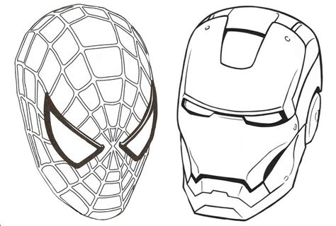 Máscara Spiderman Y Ironman Para Colorear Imprimir E Dibujar Coloringonly