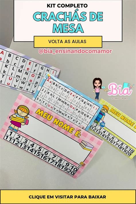 Crachá infantil de mesa alfabeto e números para volta as aulas