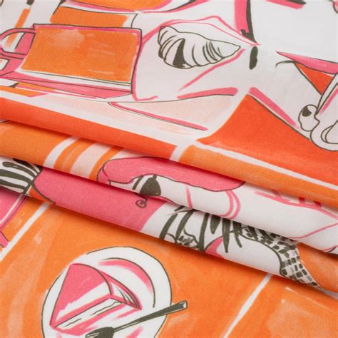 Sustainable And Recycled Viscose Satin Print Orange And Pink Cafe