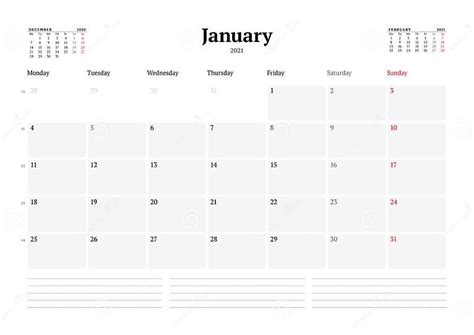 Calendar Template For January 2021 Business Monthly Planner