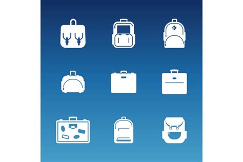 White Flat Travel Bag Icons Set