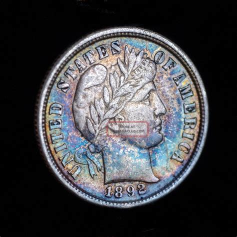 1892 Barber Dime Rainbow Toning