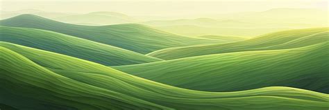 Green Grass Hills In Wave Pattern With White Sky Background Green