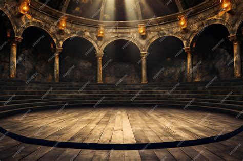 Premium Photo | Old theater interior with wooden floor and spotlight