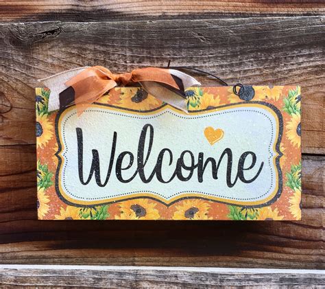 Welcome Sunflower sign. | Handmade signs, Handcraft, Hanging signs