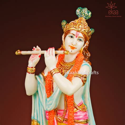 Lord Krishna Statue playing Flute in Marble Dust – Ekaa Handicrafts