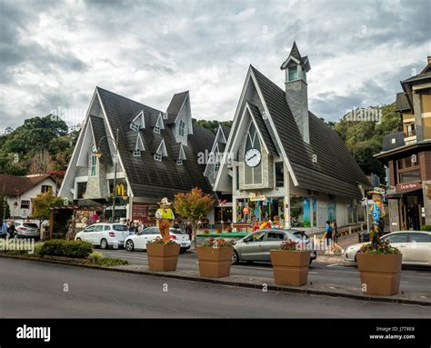 GRAMADO, BRAZIL - May 19, 2017: Street and architecture of Gramado city ...