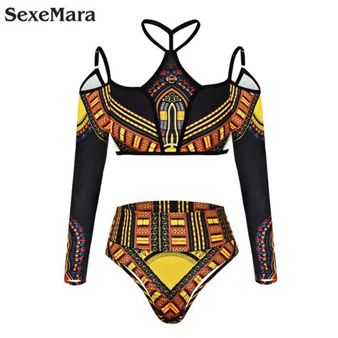 African Print Two Piece Bathing Suits 2019 Women Long Sleeve Sexy