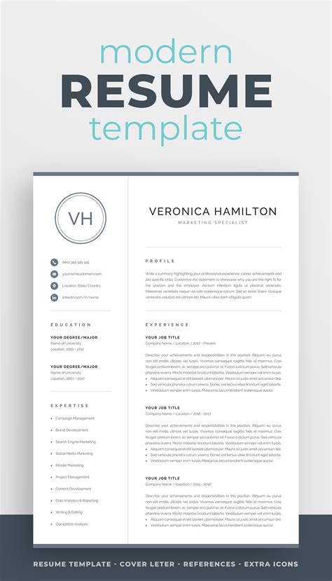 Resume Template With Monogram Page Resume Modern Etsy Job