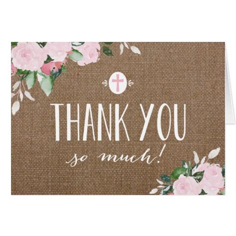 Floral Blooms Burlap Religious Thank You Card | Zazzle