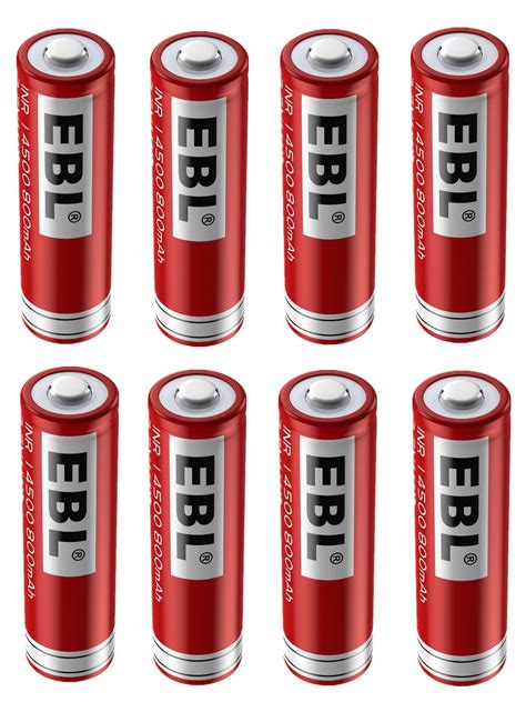 8 Pack EBL 3 7V 800mAh Rechargeable Li Ion Batteries 14500 Battery