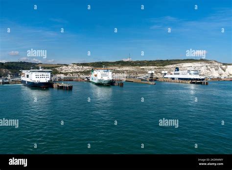 Dover United Kingdom September Ferries Lined Up In The