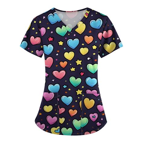 BDPORKAS Print Nursing Uniforms for Women Valentine's Day Scrubs for ...