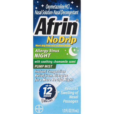 Afrin No Drip Allergy Sinus Night Nasal Pump Mist Chamomile Fast