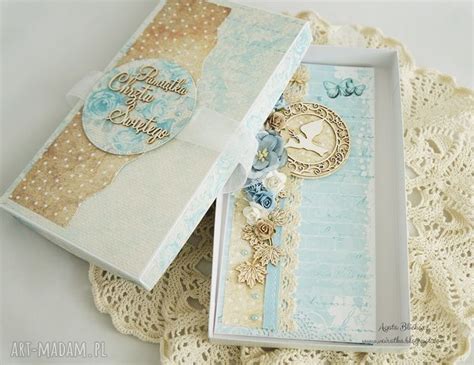 kartka z okazji chrztu w pudełku awangardowe scrapbooking ღ art Madam pl