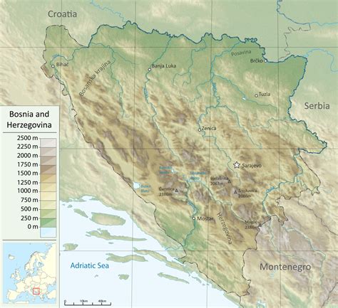 Physical Map Of Bosnia And Herzegovina Bosnia And Herzegovina Physical