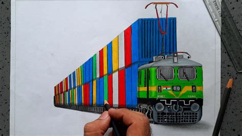 Drawing A Train WAG 9 Locomotive With Double Stacked Container