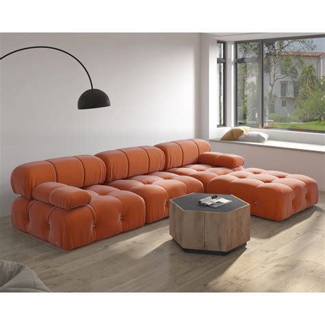 104" Wide Velvet Reversible Modular Sofa & Chaise with Ottoman ...