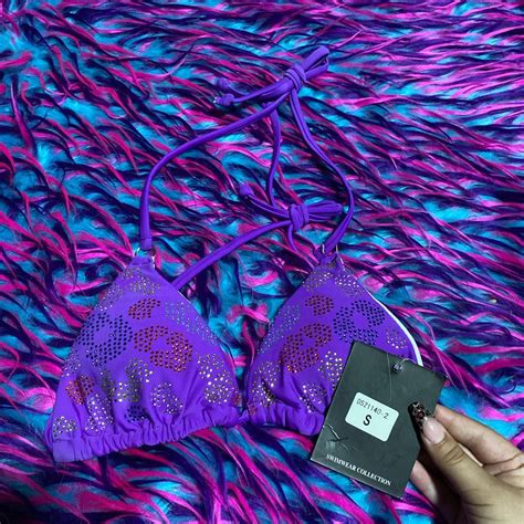Purple Leopard Print Gems Bikini Top Nwt Size Small Depop