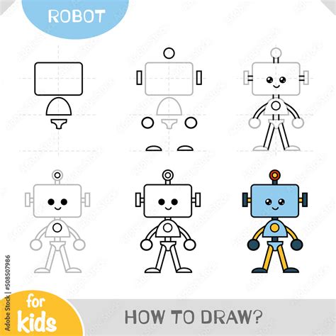 How to draw Robot for children. Step by step drawing tutorial Stock ...