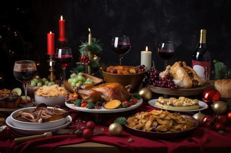 Premium AI Image | Merry christmas feast with plates of food and ...