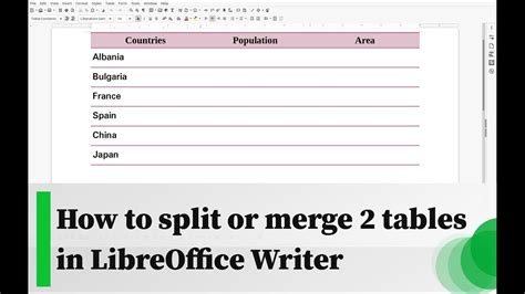 How To Split Or Merge 2 Tables In Libreoffice Writer Youtube