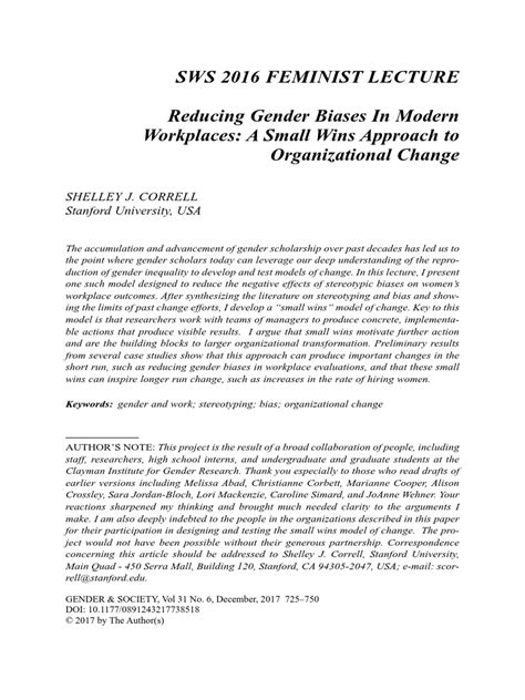 Sws 2016 Feminist Lecture Reducing Gender Biases In Modern Workplaces