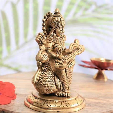 Brass Saraswathi Sitting On Annam Statue Brass Maa Saraswati Idol