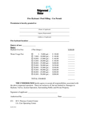 Fillable Online Fire Hydrant Pool Filling Use Permit Fax Email Print