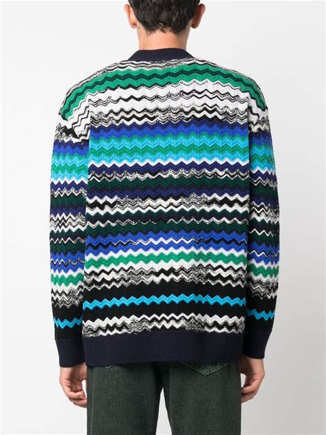 Missoni Zig Zag Knitted Wool Blend Cardigan Blue Farfetch Uk