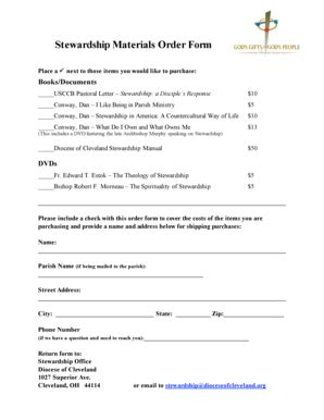 Fillable Online Stewardship Materials Order Form Diocese Of Cleveland