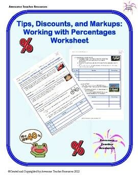 Tips Discounts And Markups Working With Percentages Worksheet