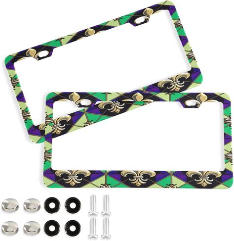 2Pcs License Plate Frames Mardi Gras Universal Aluminum License Plate ...