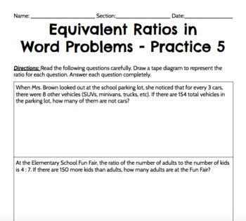 Equivalent Ratio Word Problems Worksheets