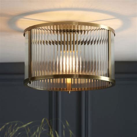 Endon Lighting Ridgeton Flush Ceiling Light In Antique Brass Clear