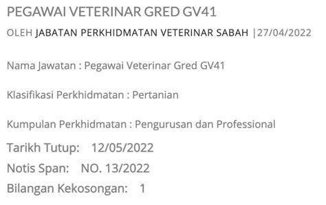 Iklan Jawatan Jabatan Perkhidmatan Veterinar Sabah Jawatan Kosong Terkini