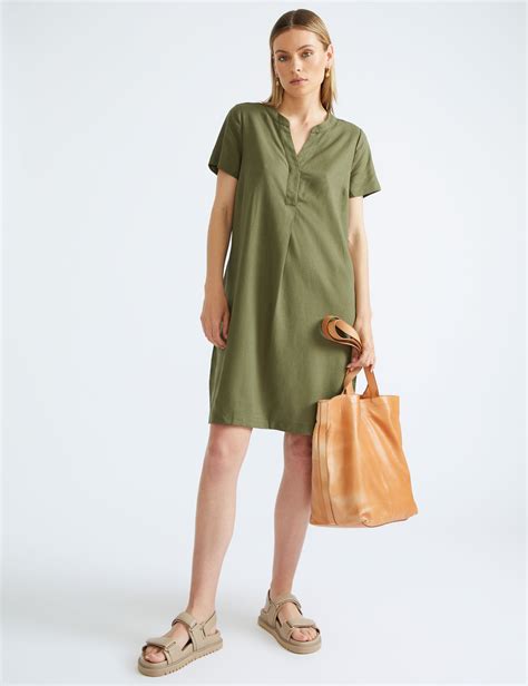 Katies Short Sleeve Split Neck Linen Blend Shift Dress EziBuy Australia