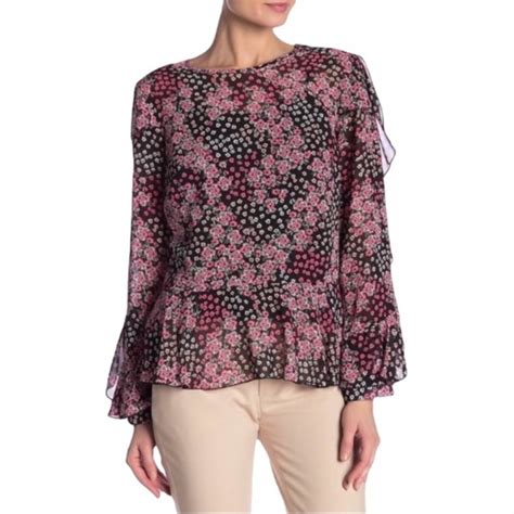 Nanette Lepore Tops Nanette Lepore Pink Black Floral Tiered Long