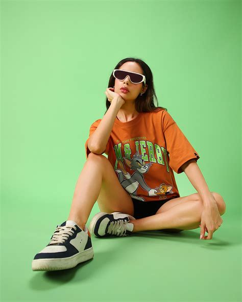 Buy Womens Orange Double Trouble Graphic Printed Oversized T Shirt