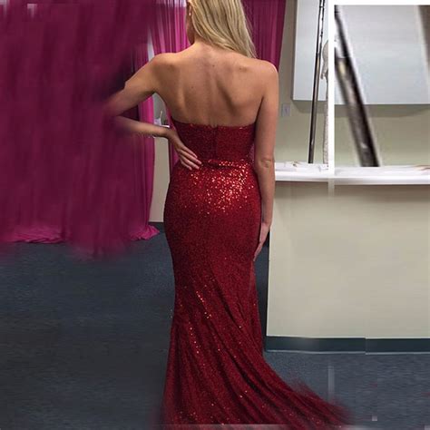 Sleeveless Sweetheart Dark Red Sequin Prom Dress With Side Slit On Luulla